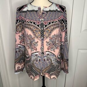 Talbots Multicolor Paisley Flowy Blouse Pink Blue Black small petite button down
